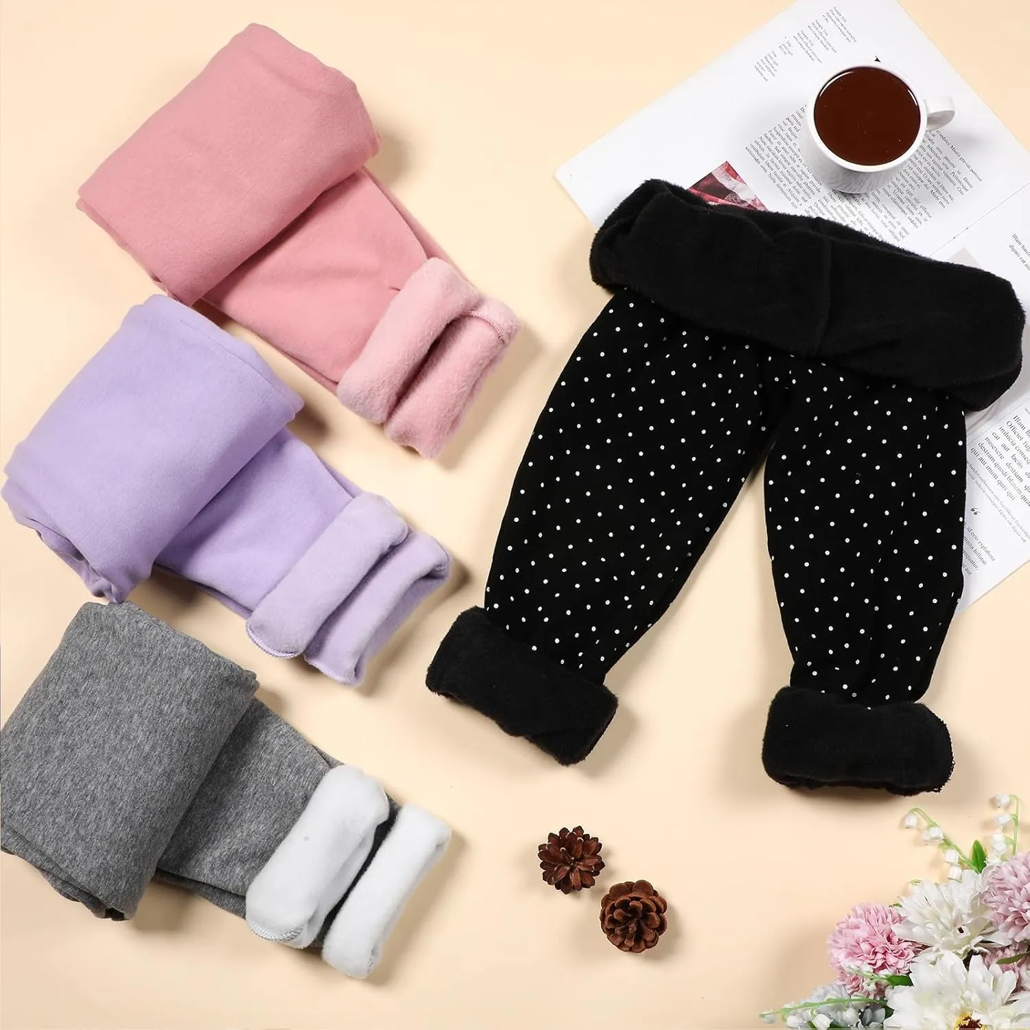 Chuarry Girls Winter Leggings Fleece Lined Warm Basic Pants Thick for Kid Toddler