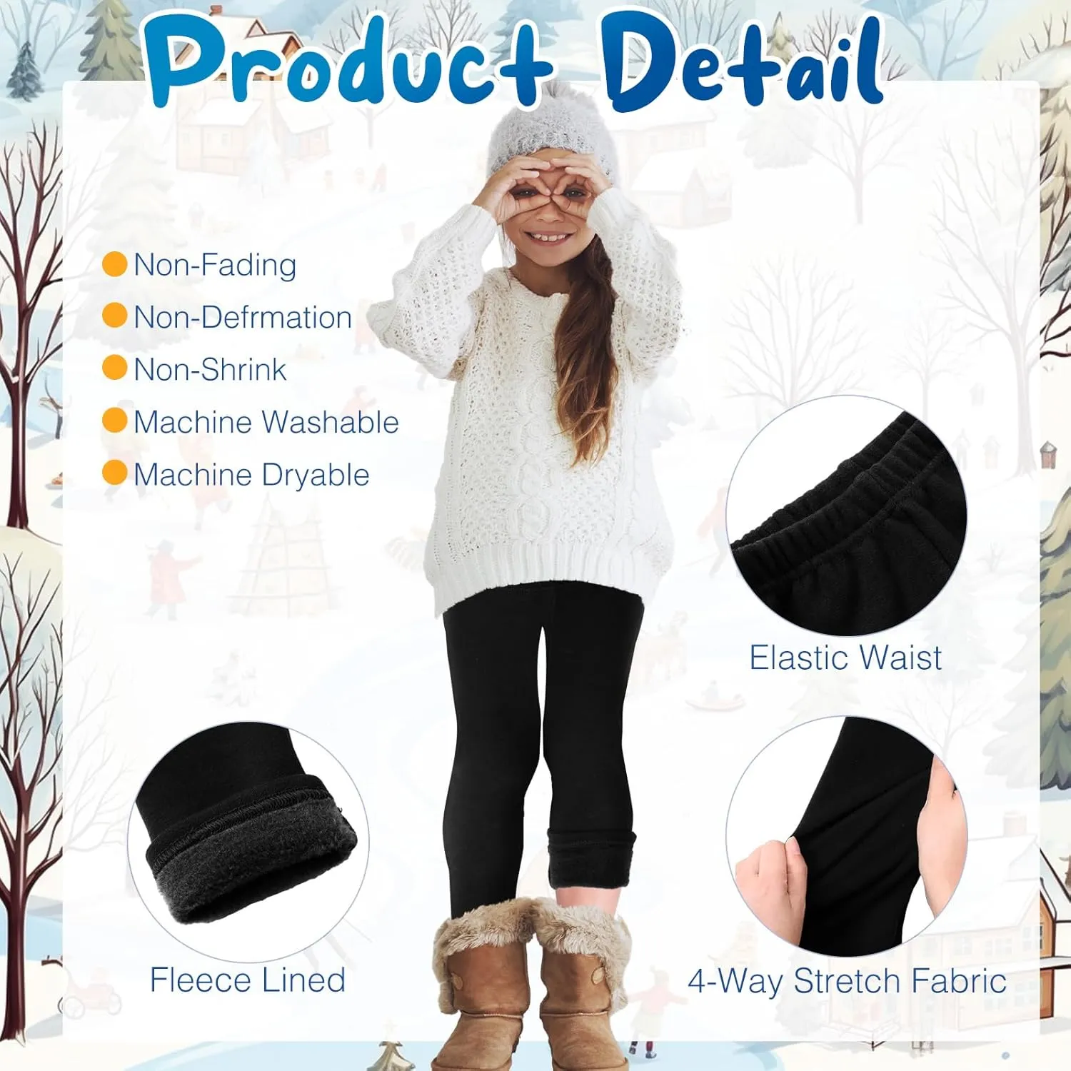 Chuarry Girls Winter Leggings Fleece Lined Warm Basic Pants Thick for Kid Toddler