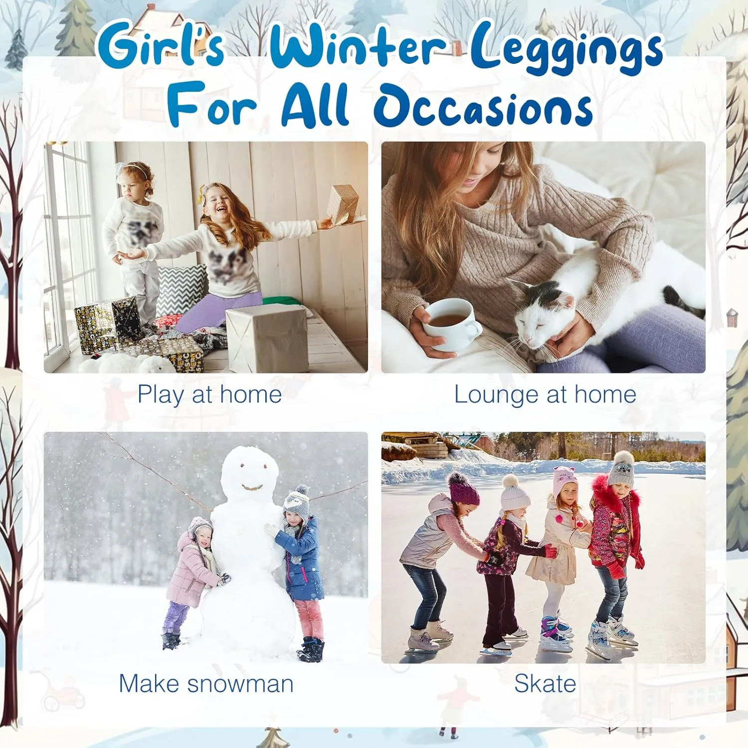 Chuarry Girls Winter Leggings Fleece Lined Warm Basic Pants Thick for Kid Toddler