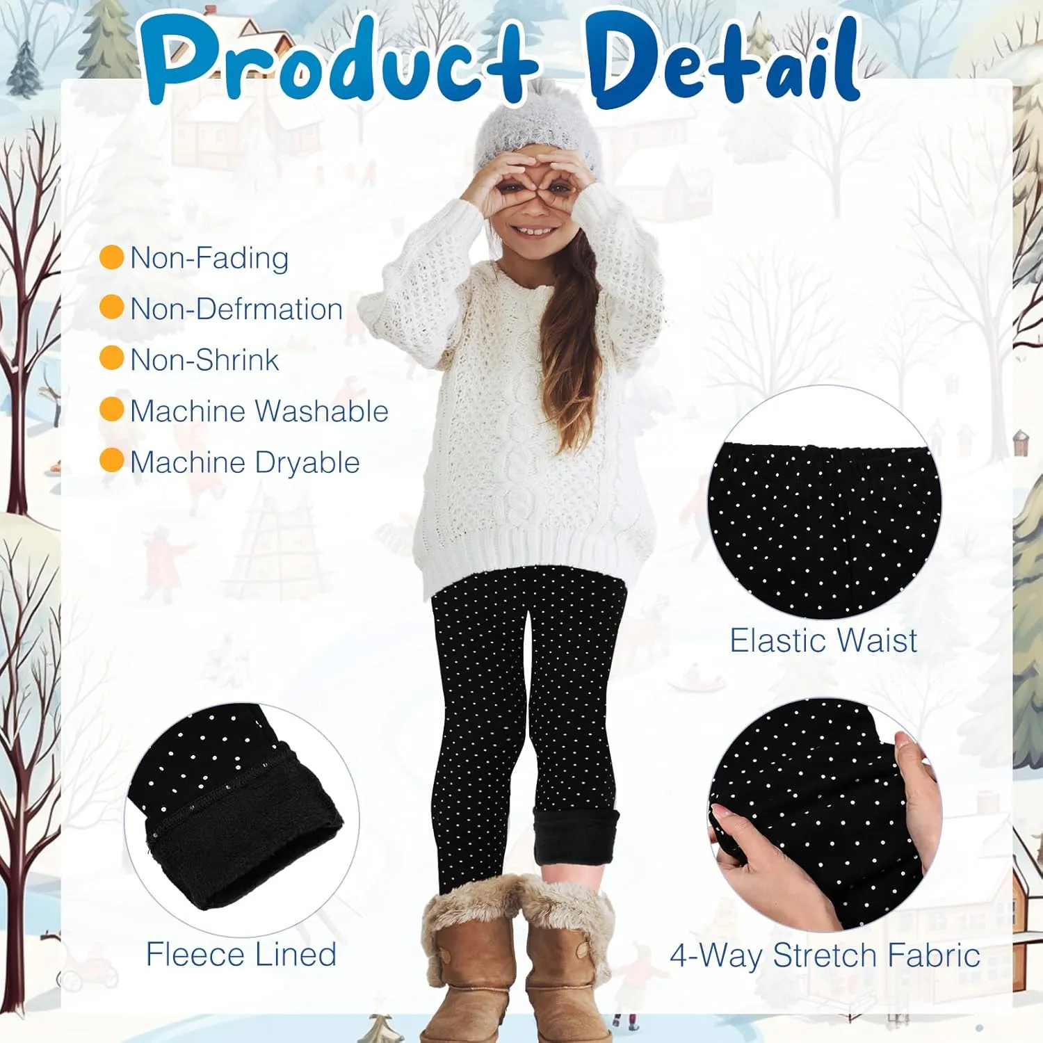 Chuarry Girls Winter Leggings Fleece Lined Warm Basic Pants Thick for Kid Toddler