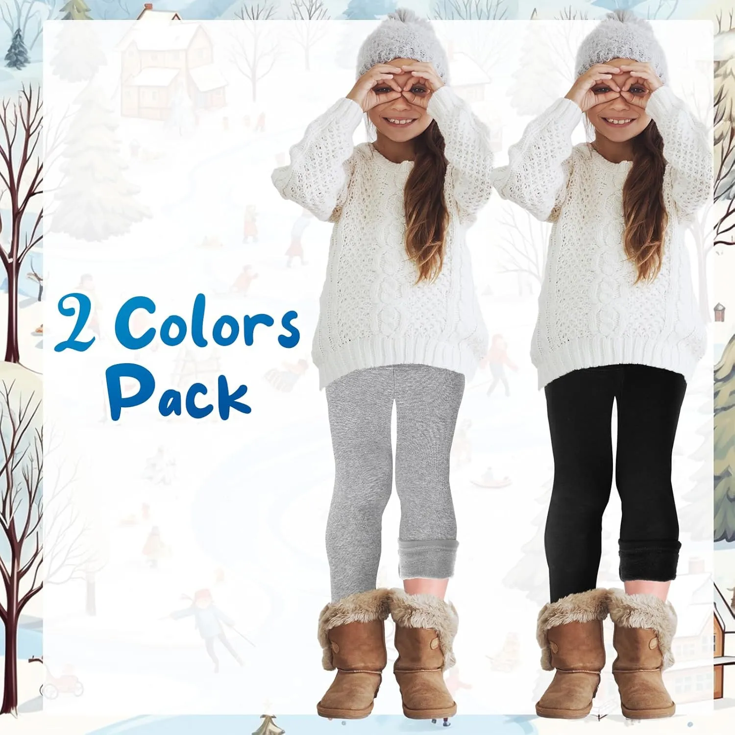 Chuarry Girls Winter Leggings Fleece Lined Warm Basic Pants Thick for Kid Toddler