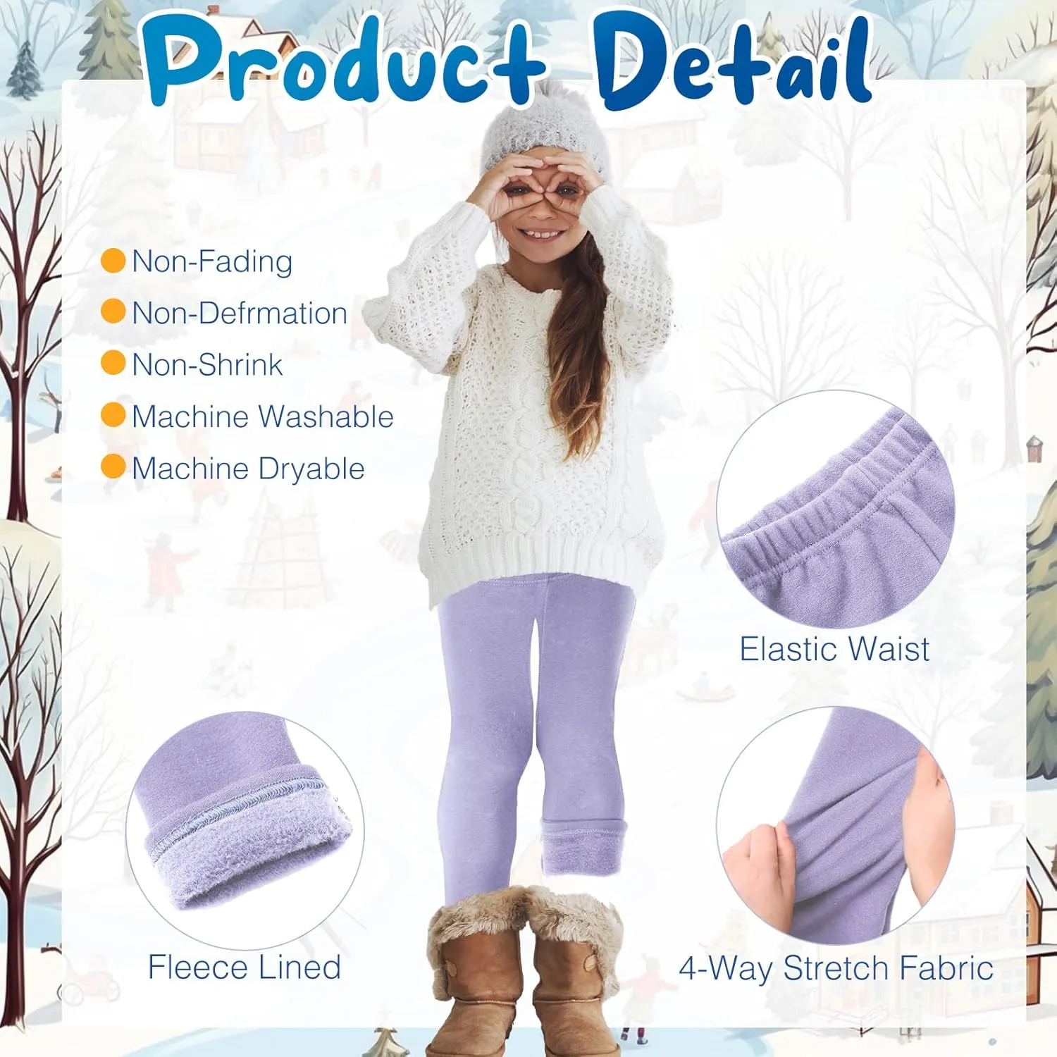 Chuarry Girls Winter Leggings Fleece Lined Warm Basic Pants Thick for Kid Toddler