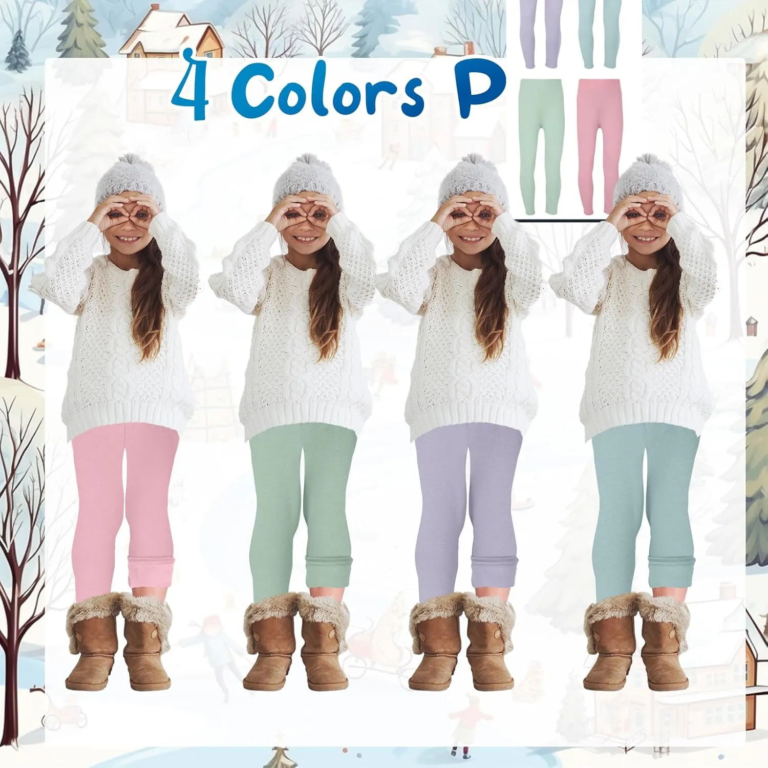 Chuarry Girls Winter Leggings Fleece Lined Warm Basic Pants Thick for Kid Toddler