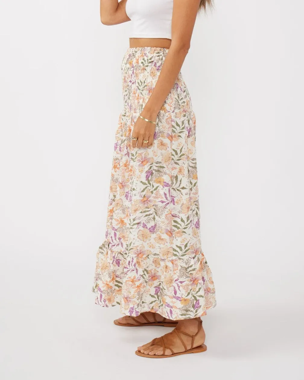 Convertible Floral Smocked Skirt - Cream/Dusty Lilac