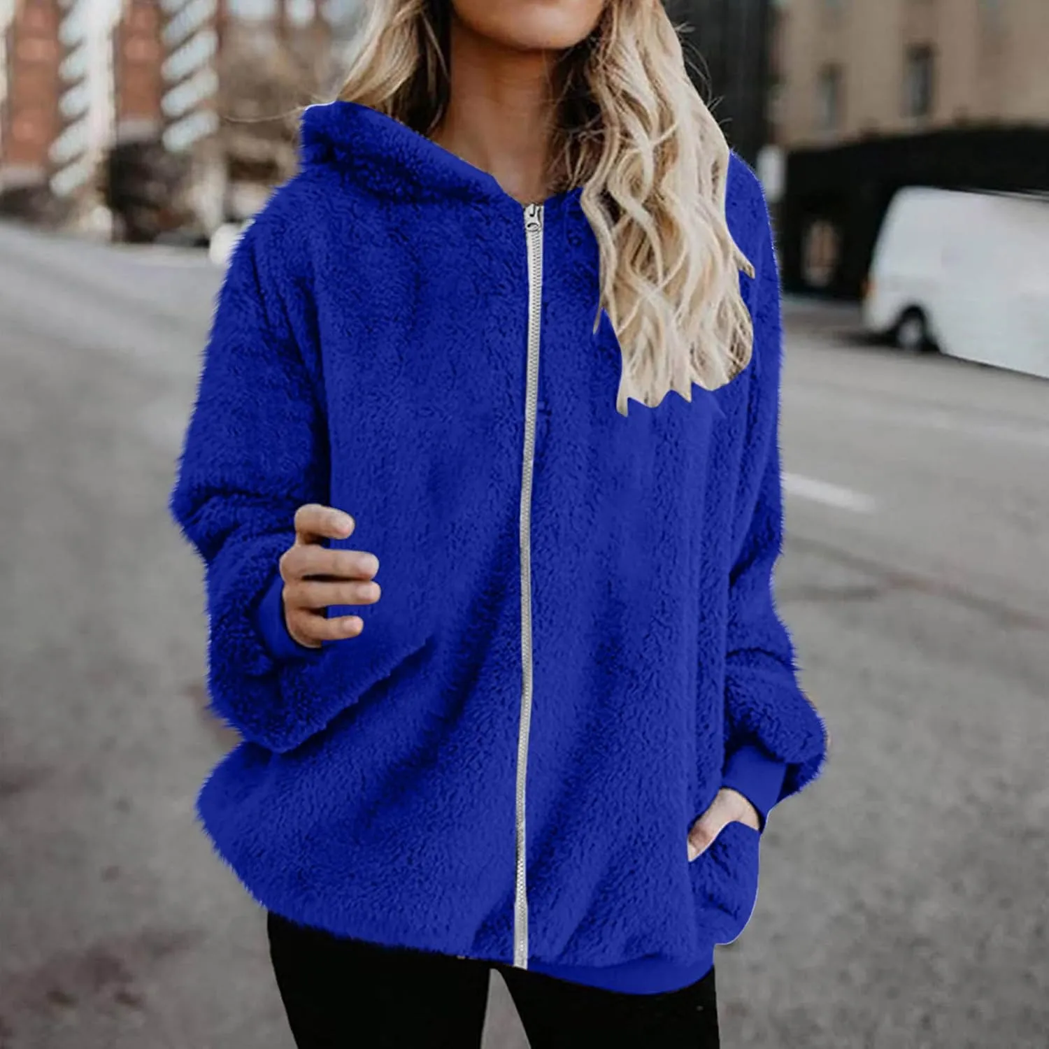 Cozy Fluffy Hoodie Women Fall/Winter Clothes Womens Hoodies Sherpa Pullover Zip Up Fuzzy Fleece Oversized Hoodie