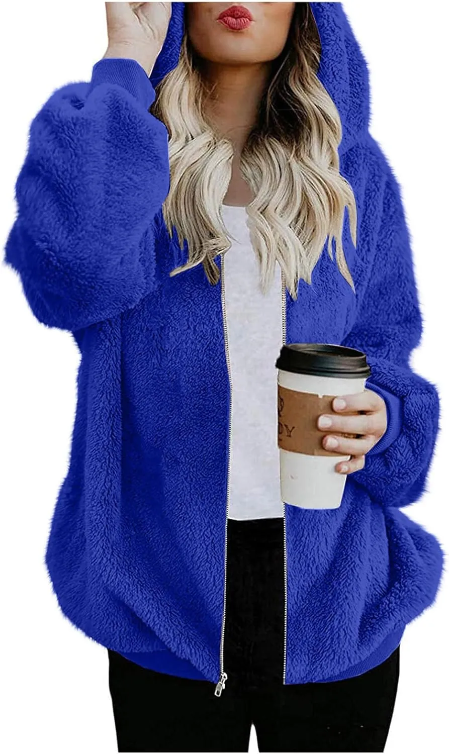 Cozy Fluffy Hoodie Women Fall/Winter Clothes Womens Hoodies Sherpa Pullover Zip Up Fuzzy Fleece Oversized Hoodie