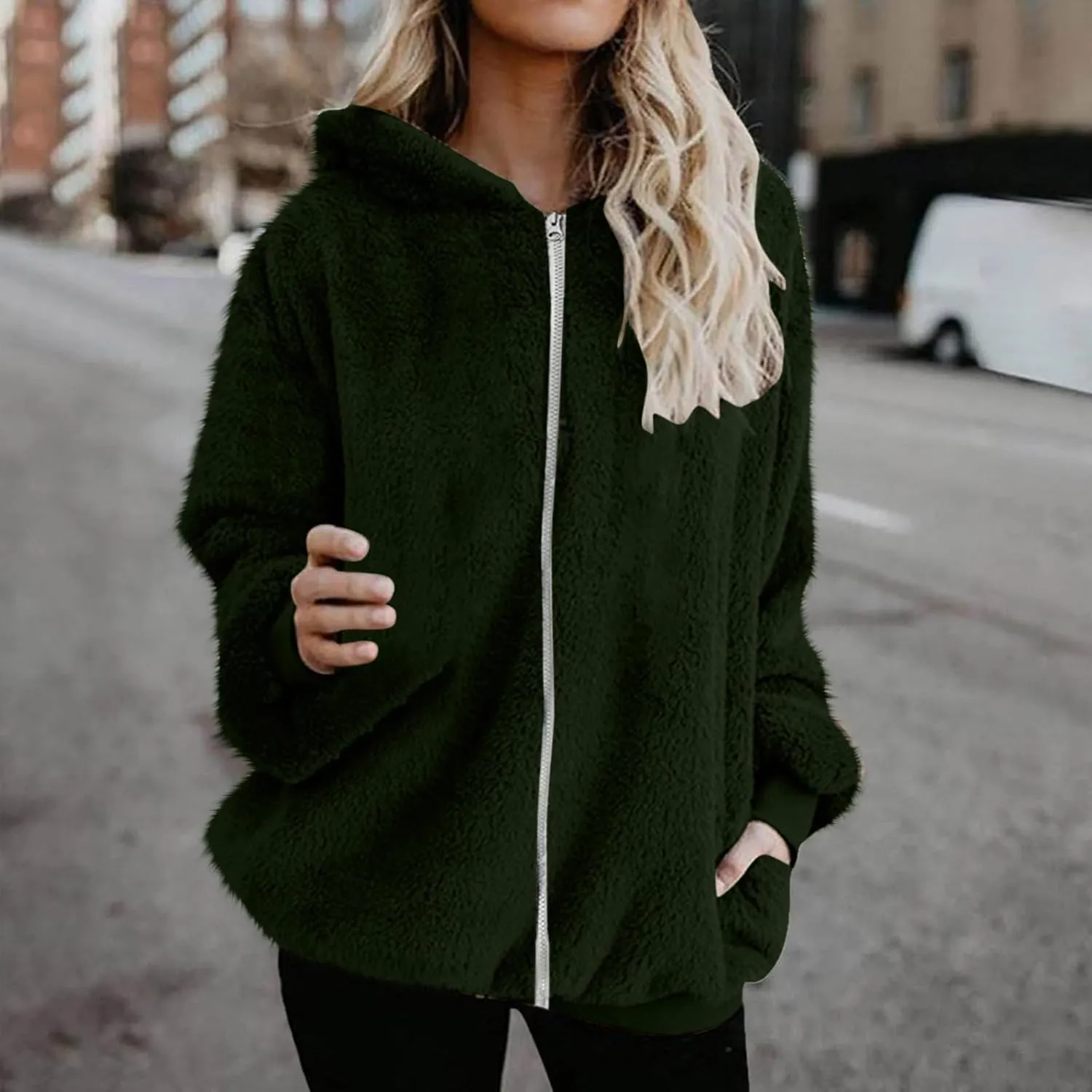 Cozy Fluffy Hoodie Women Fall/Winter Clothes Womens Hoodies Sherpa Pullover Zip Up Fuzzy Fleece Oversized Hoodie