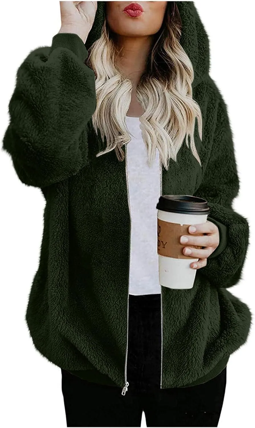 Cozy Fluffy Hoodie Women Fall/Winter Clothes Womens Hoodies Sherpa Pullover Zip Up Fuzzy Fleece Oversized Hoodie