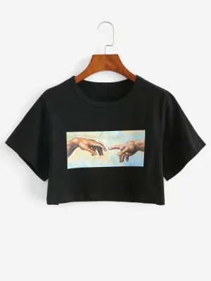 Cropped Gesture Graphic Tee Oversized