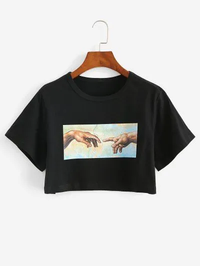 Cropped Gesture Graphic Tee Oversized