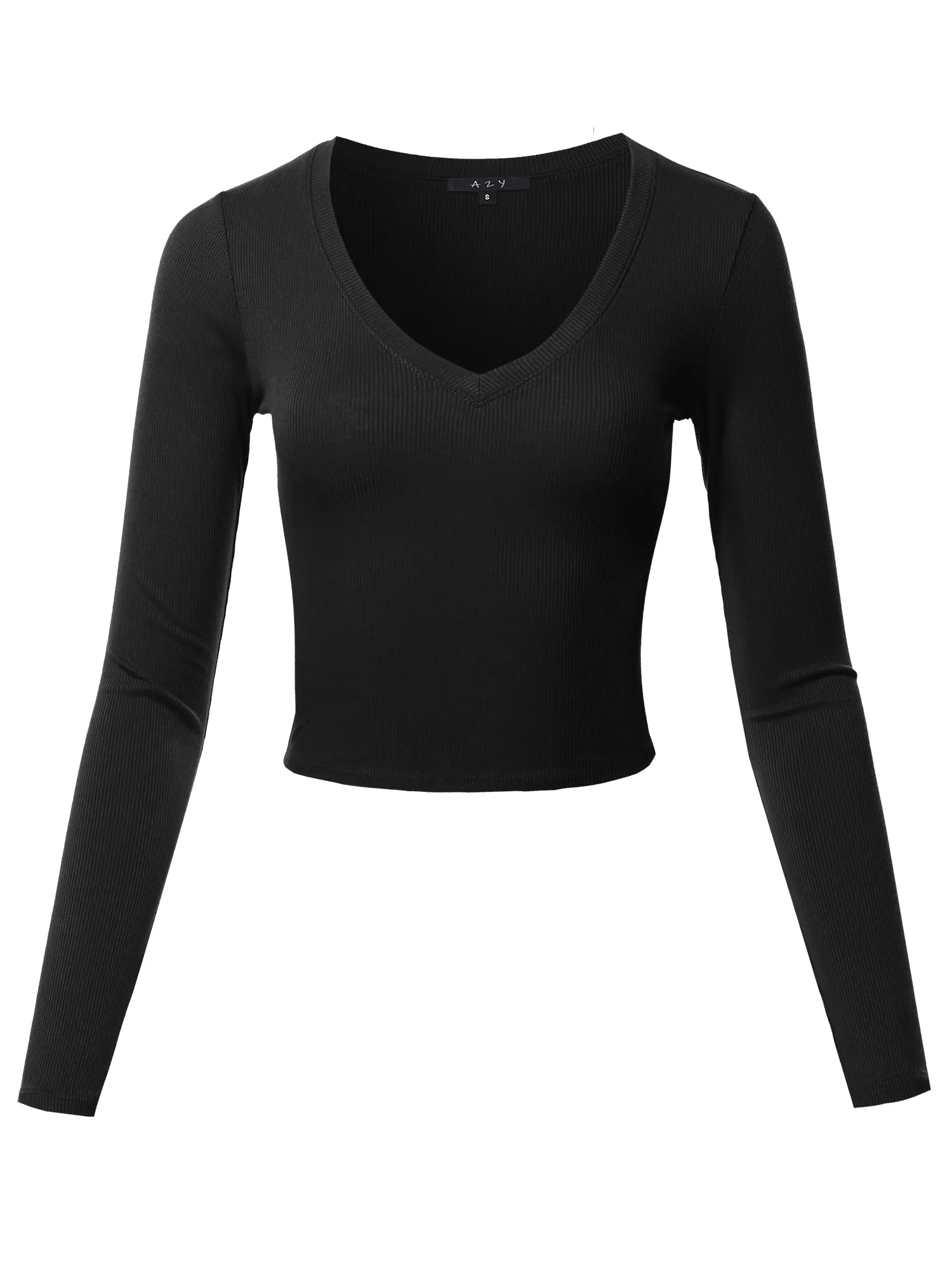 Cropped Lightweight Long Sleeve V-Neck Ribbed Tops Tees