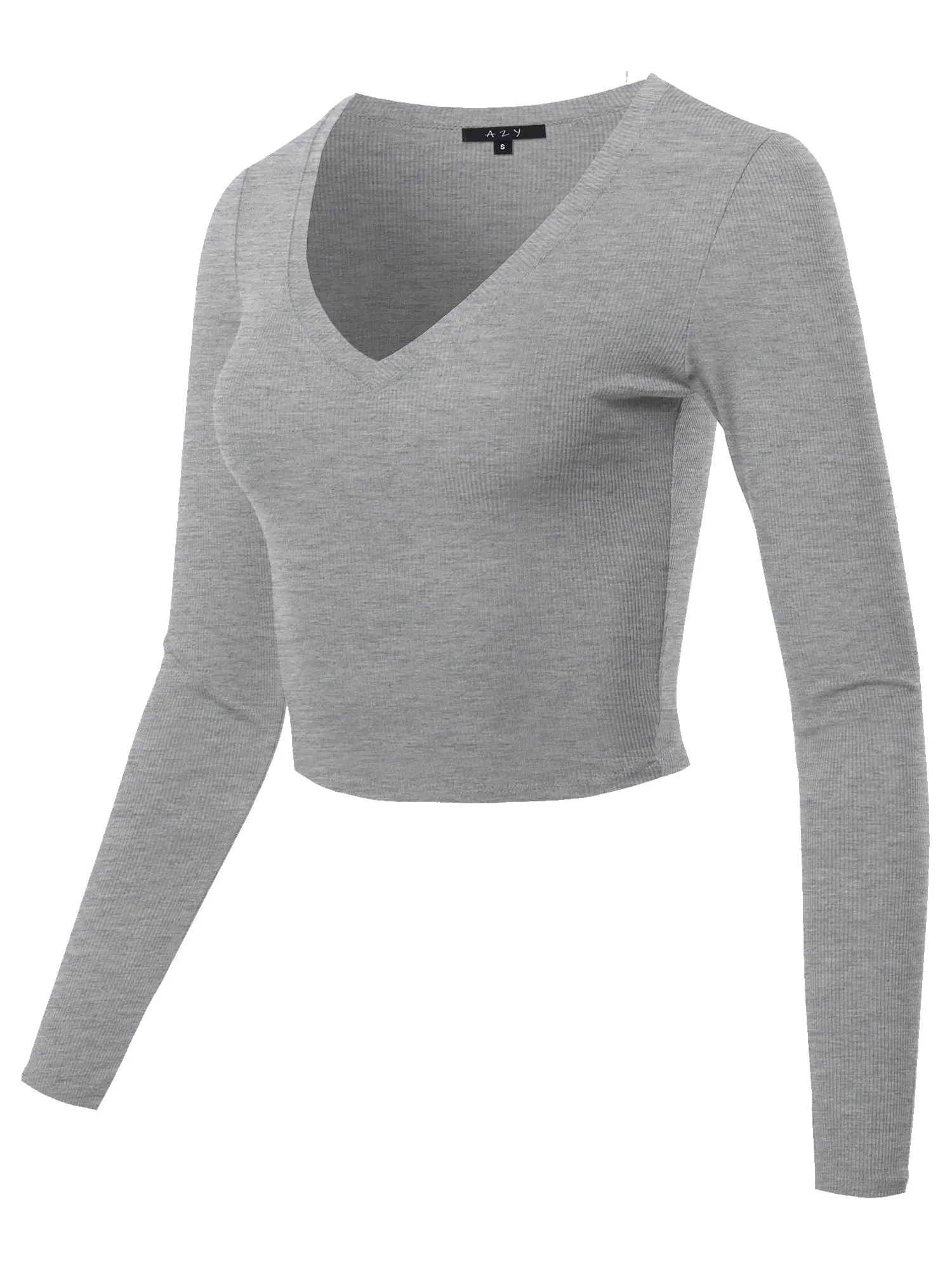 Cropped Lightweight Long Sleeve V-Neck Ribbed Tops Tees