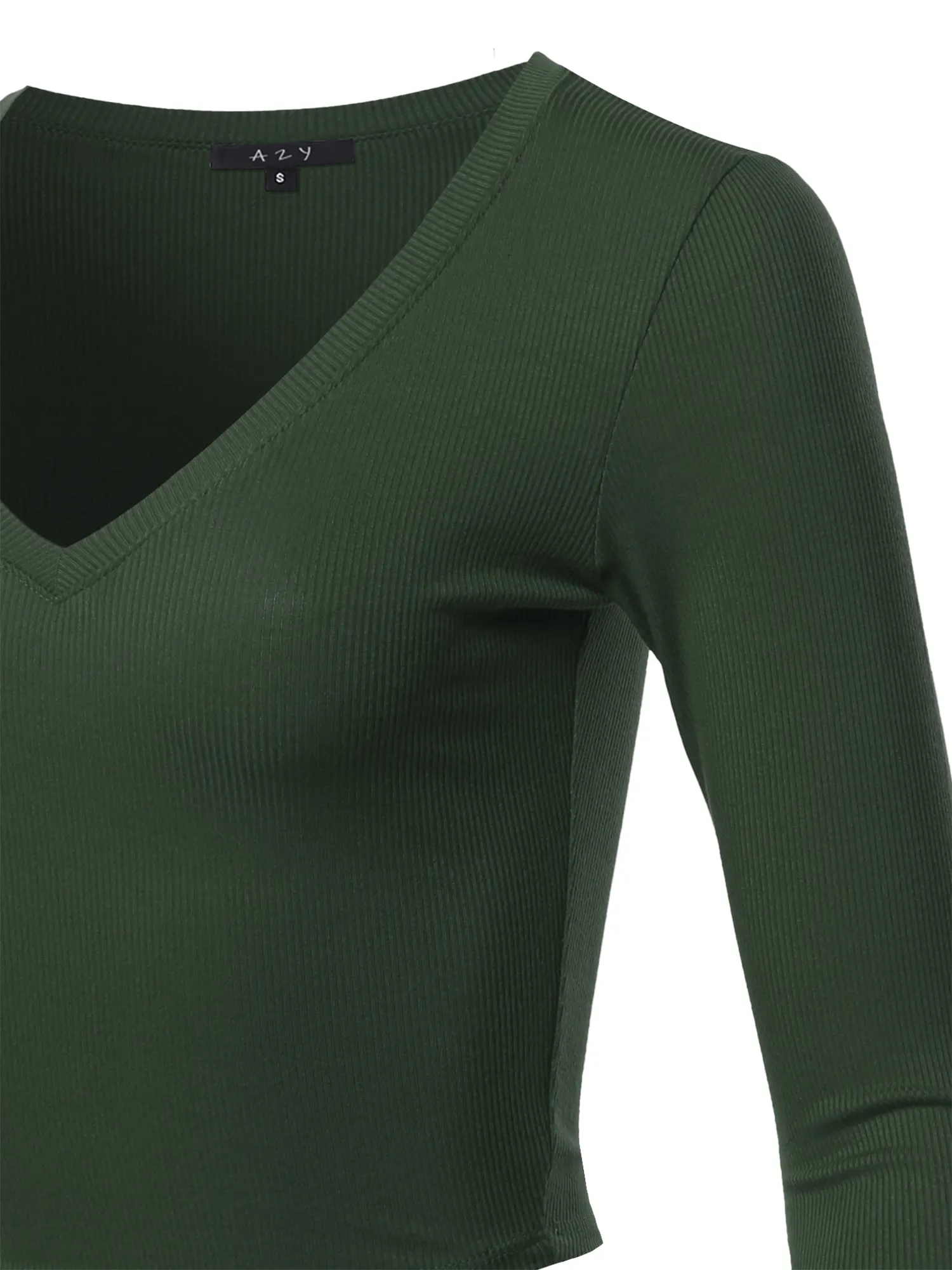 Cropped Lightweight Long Sleeve V-Neck Ribbed Tops Tees