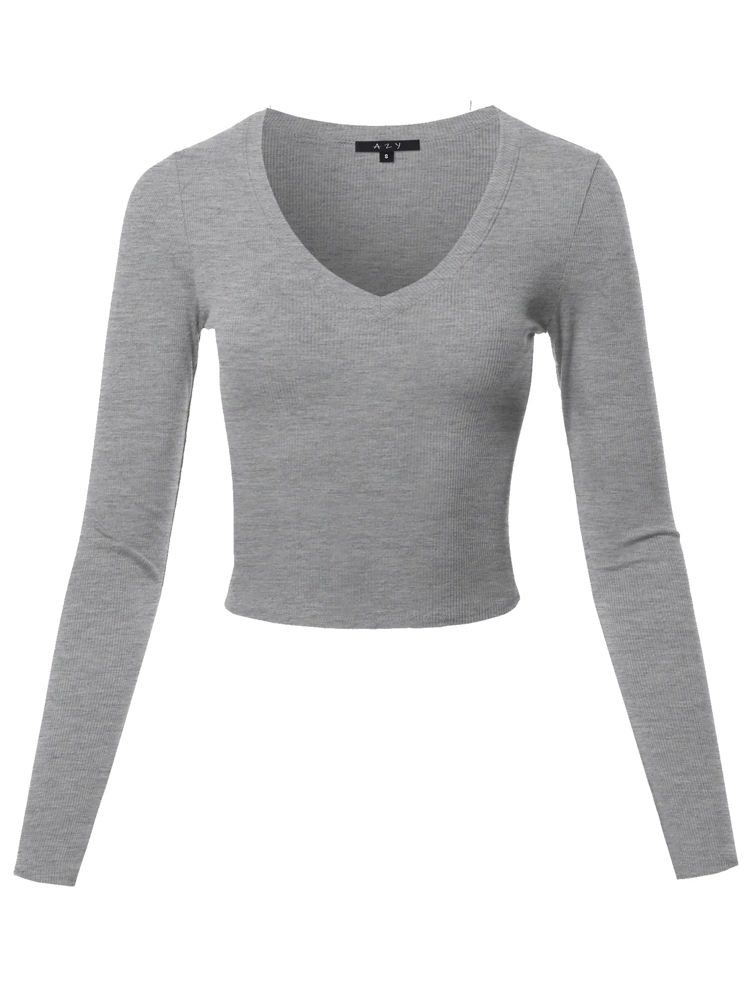 Cropped Lightweight Long Sleeve V-Neck Ribbed Tops Tees