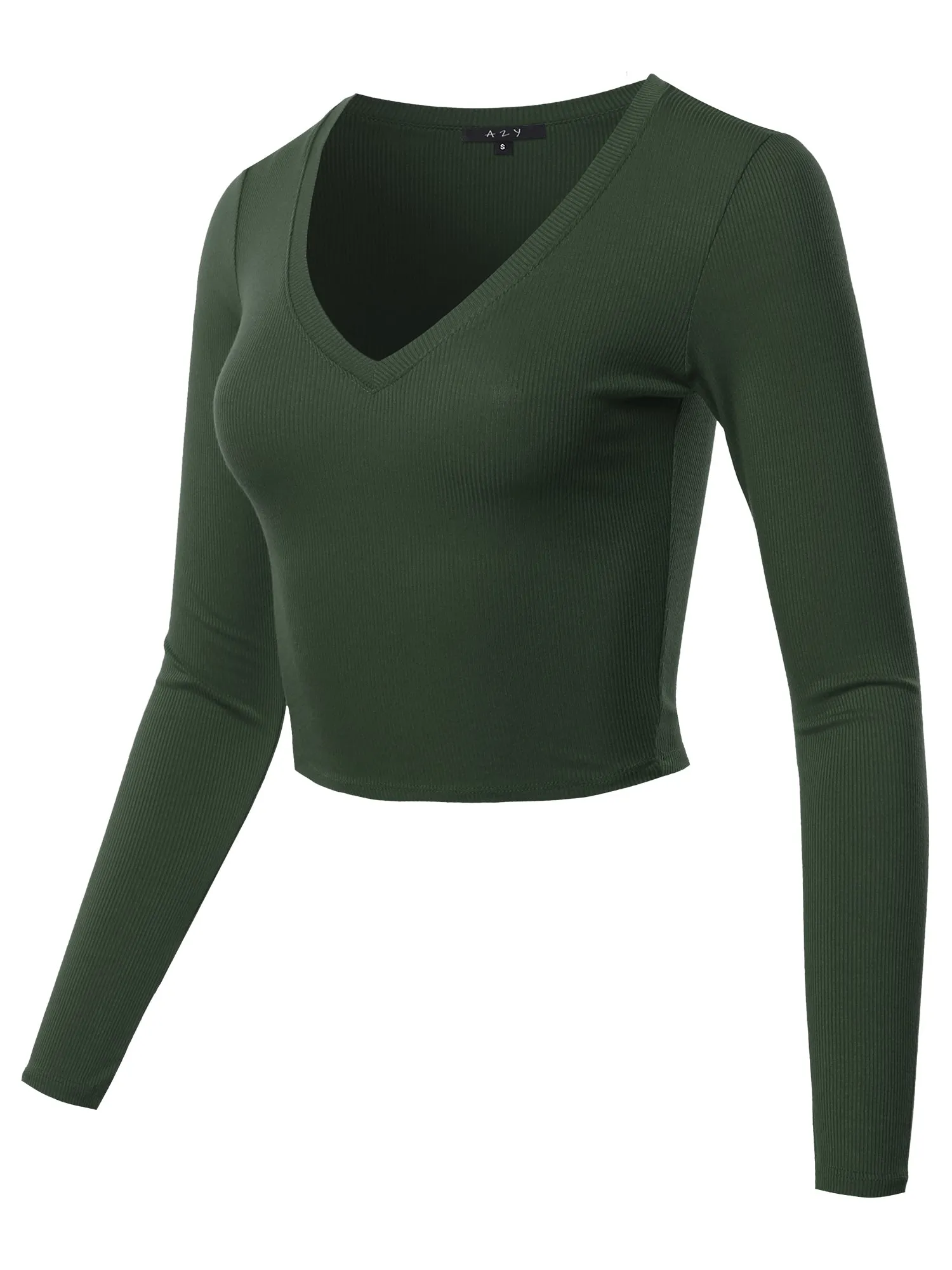 Cropped Lightweight Long Sleeve V-Neck Ribbed Tops Tees