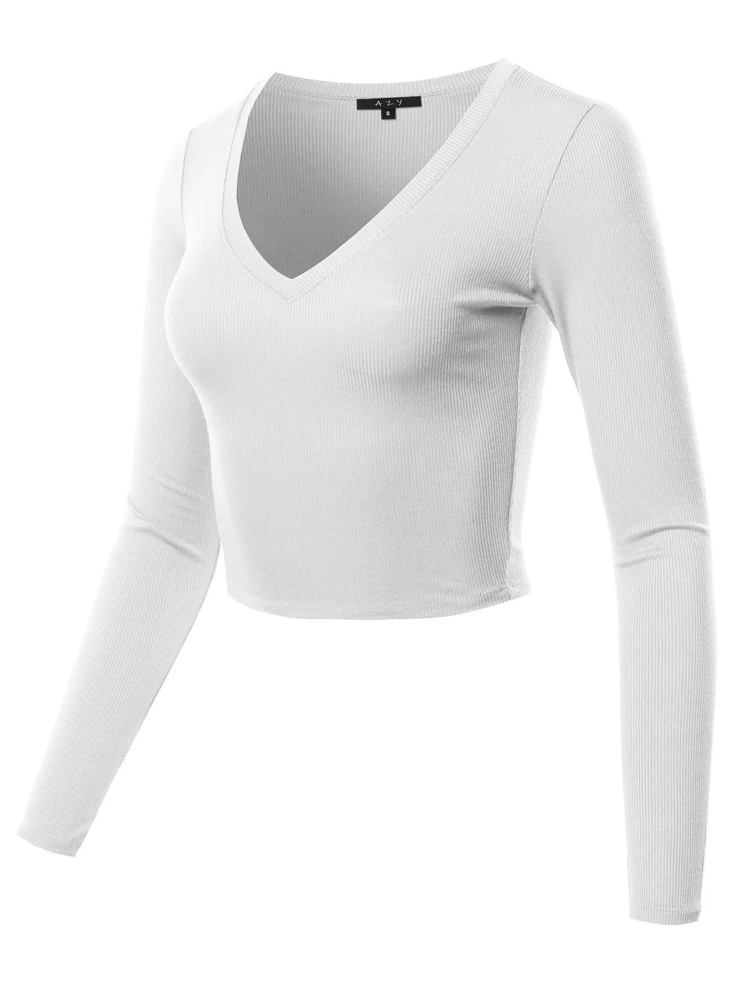 Cropped Lightweight Long Sleeve V-Neck Ribbed Tops Tees