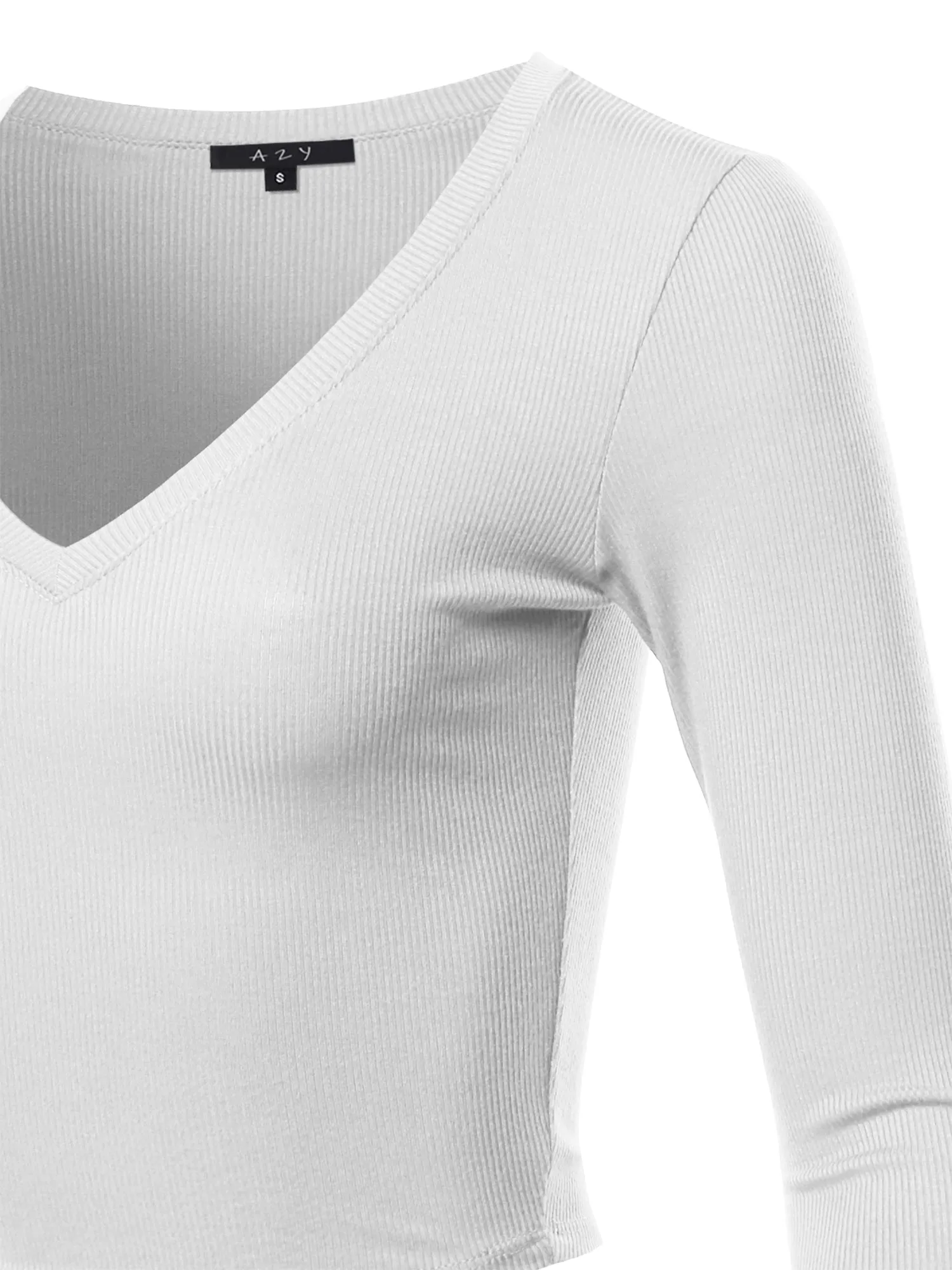 Cropped Lightweight Long Sleeve V-Neck Ribbed Tops Tees