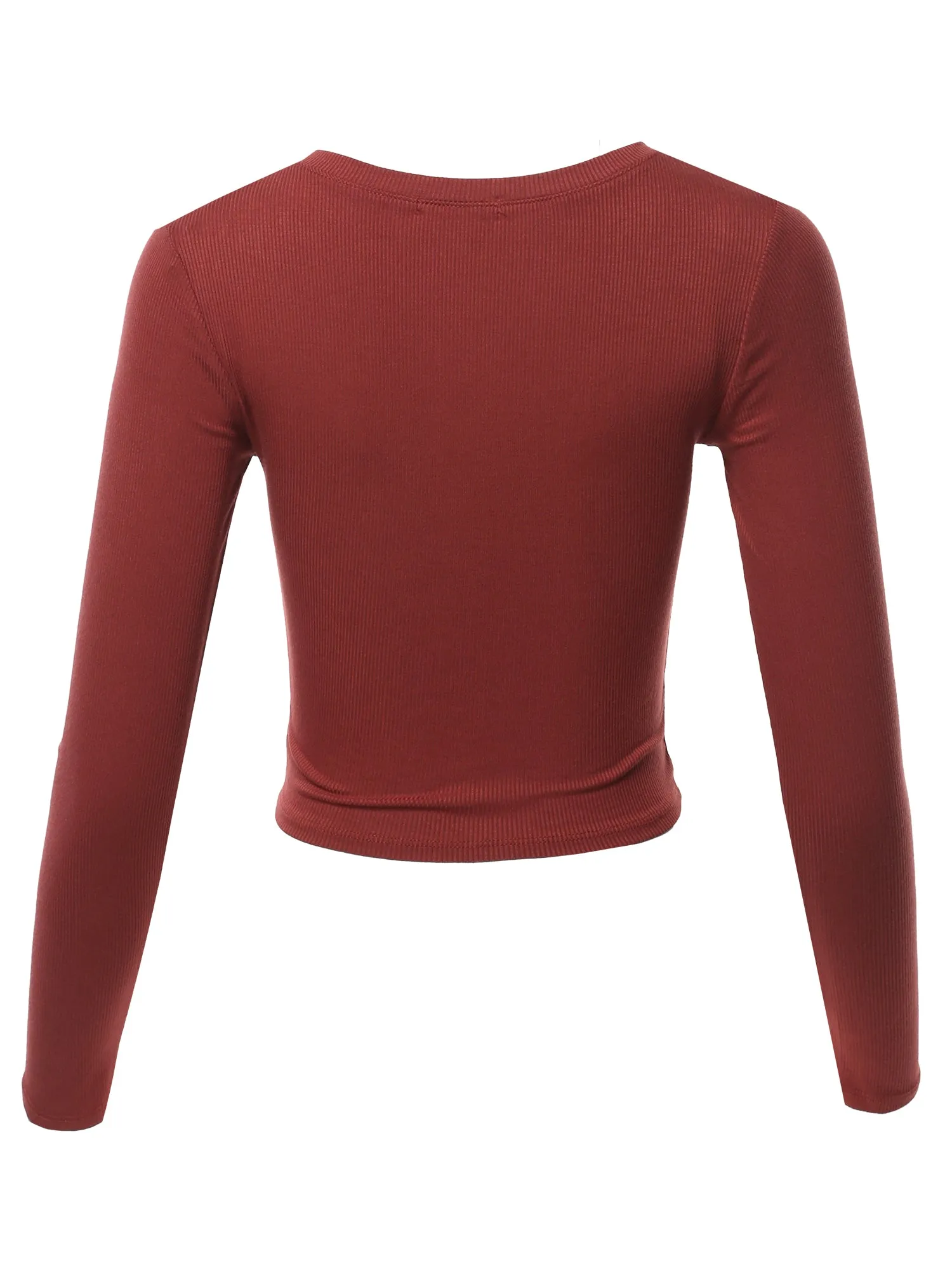 Cropped Lightweight Long Sleeve V-Neck Ribbed Tops Tees