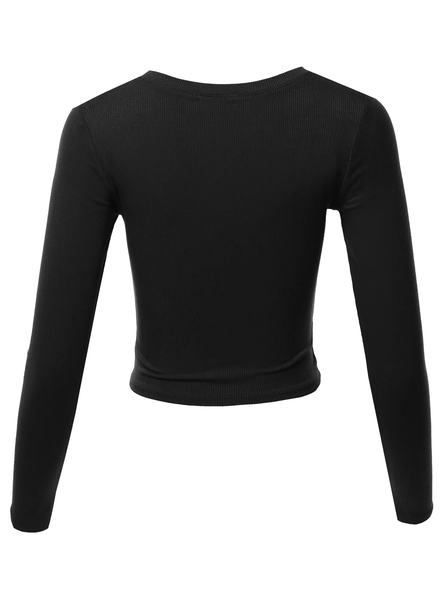 Cropped Lightweight Long Sleeve V-Neck Ribbed Tops Tees
