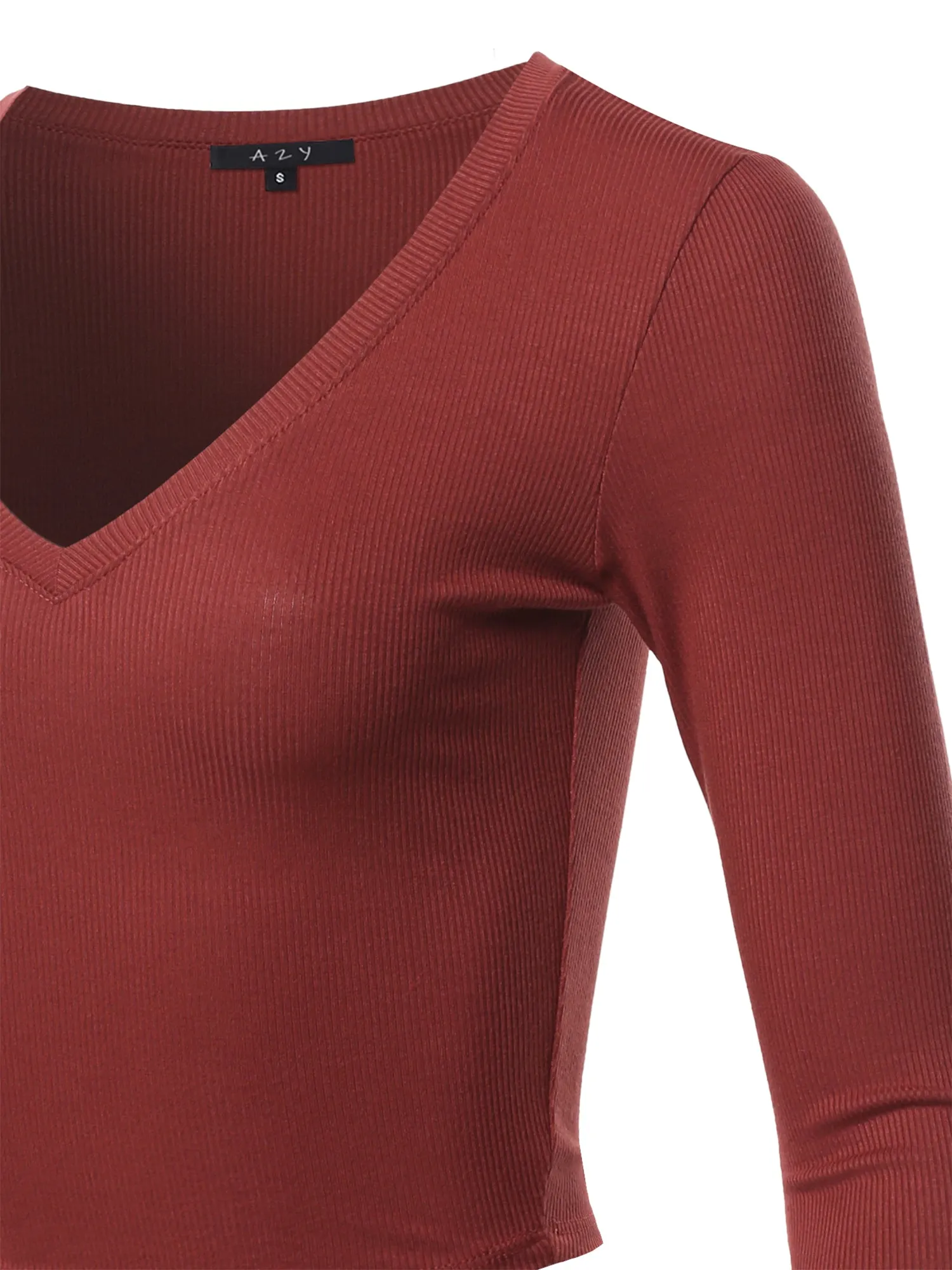 Cropped Lightweight Long Sleeve V-Neck Ribbed Tops Tees