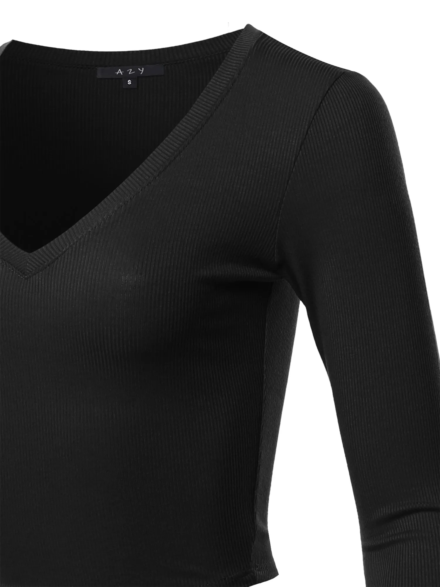 Cropped Lightweight Long Sleeve V-Neck Ribbed Tops Tees
