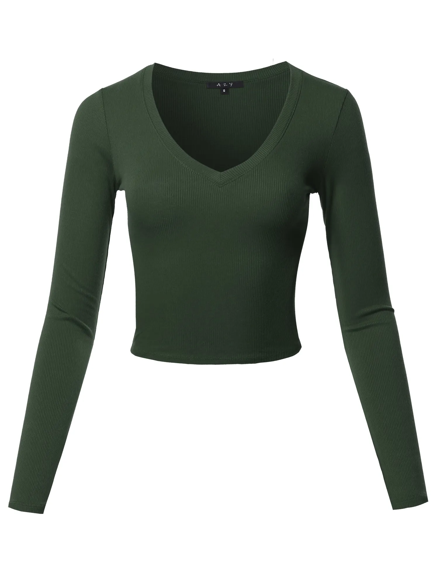 Cropped Lightweight Long Sleeve V-Neck Ribbed Tops Tees