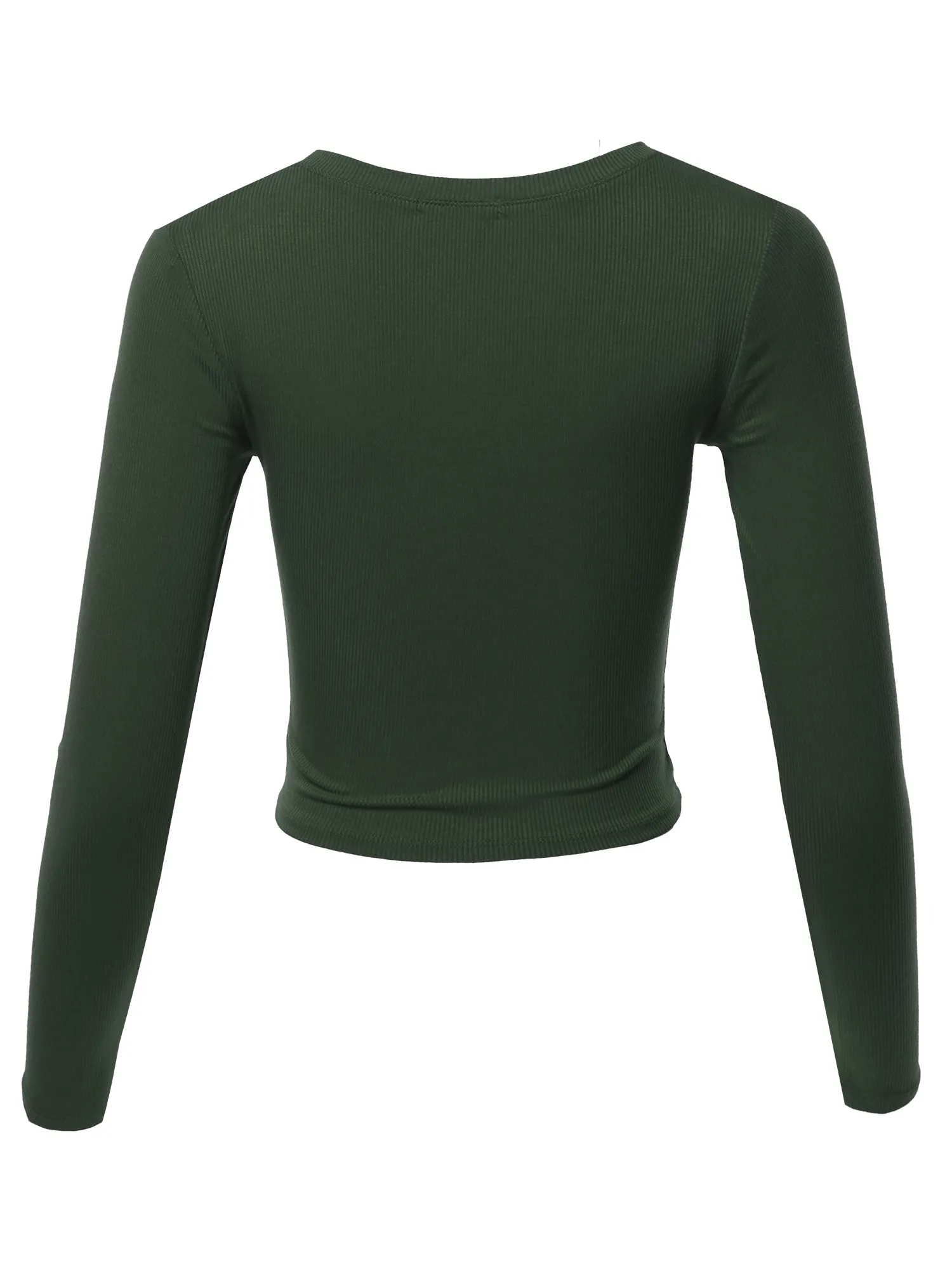 Cropped Lightweight Long Sleeve V-Neck Ribbed Tops Tees