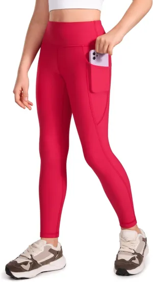 CRZ YOGA Girls Thermal Fleece Lined Athletic Leggings Water Resistant High Waist Warm Winter Kids Lounge Pants Side Pockets