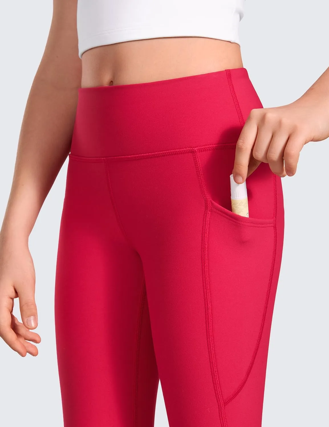 CRZ YOGA Girls Thermal Fleece Lined Athletic Leggings Water Resistant High Waist Warm Winter Kids Lounge Pants Side Pockets
