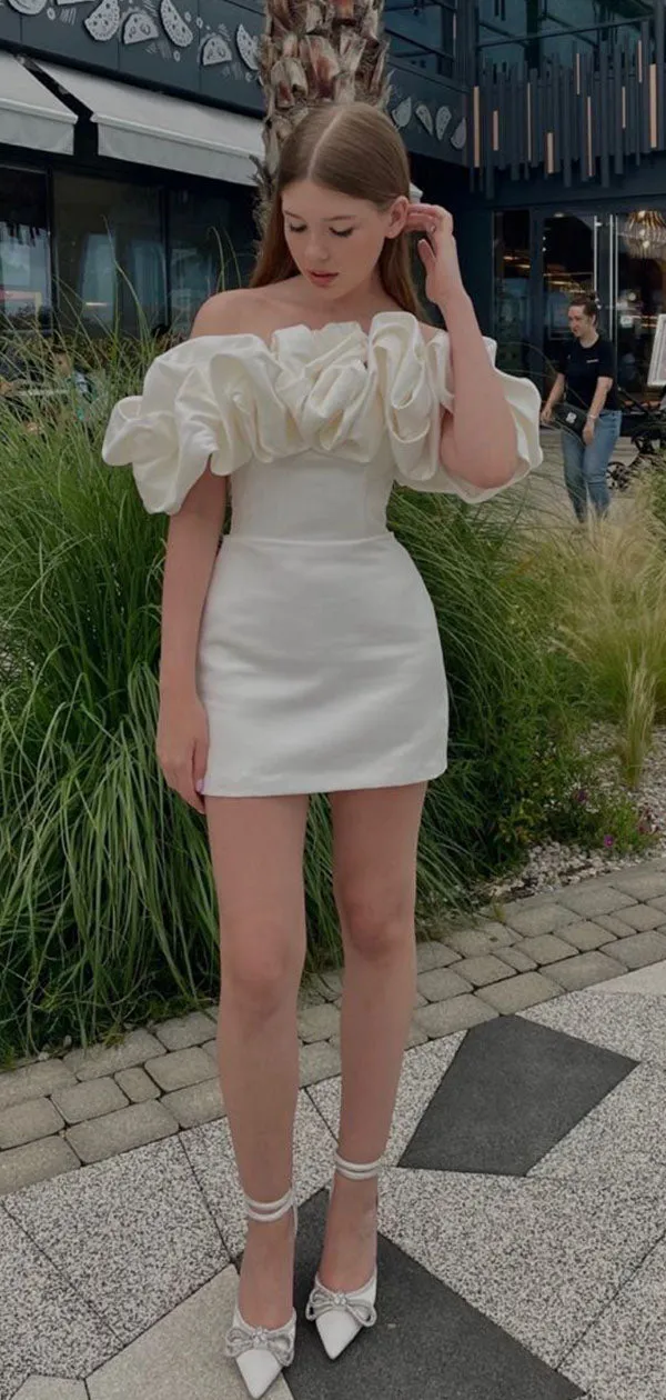Cute White Homecoming Dress Graduation Party Dress , QB0874