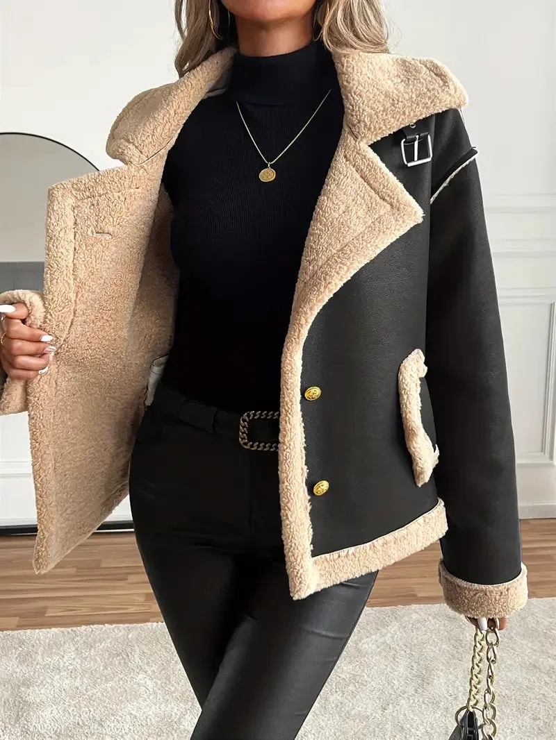 Dames biker winterjas - kunstleer & bontvoering, elegant & winddicht