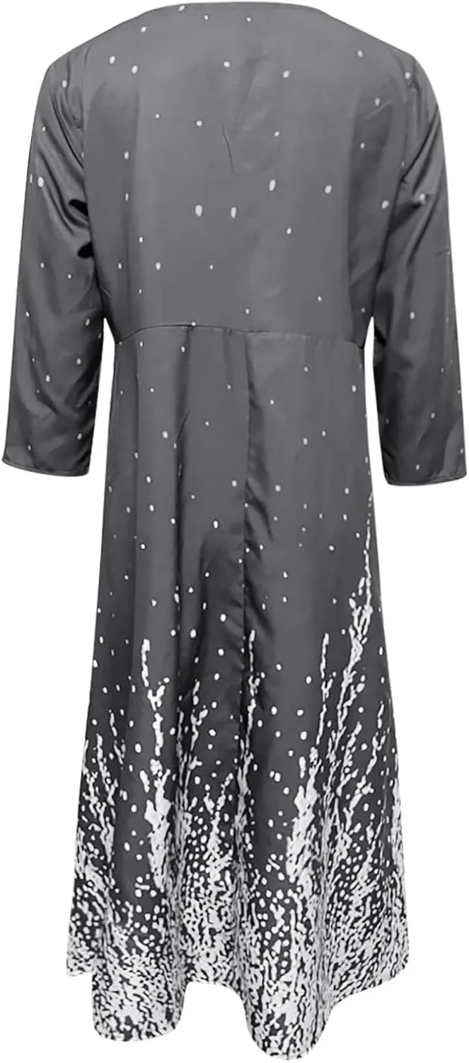 Dresses for Women 2024,Sexy V Neck Elegant Print Button Down Half Sleeve Plus Size Loose Smocked Summer midi Dress