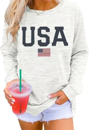 Dressmine Womens Casual Long Sleeve Graphic Tee Shirts Crew Neck Sweatshirts Pullover Tops for Women
