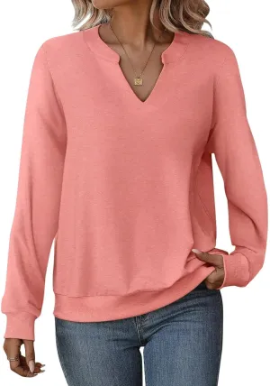 EADINVE Womens Casual Long Sleeve V Neck Sweatshirts Cute Loose Fit Lightweight Pullover Fall Clothes Tunic Tops
