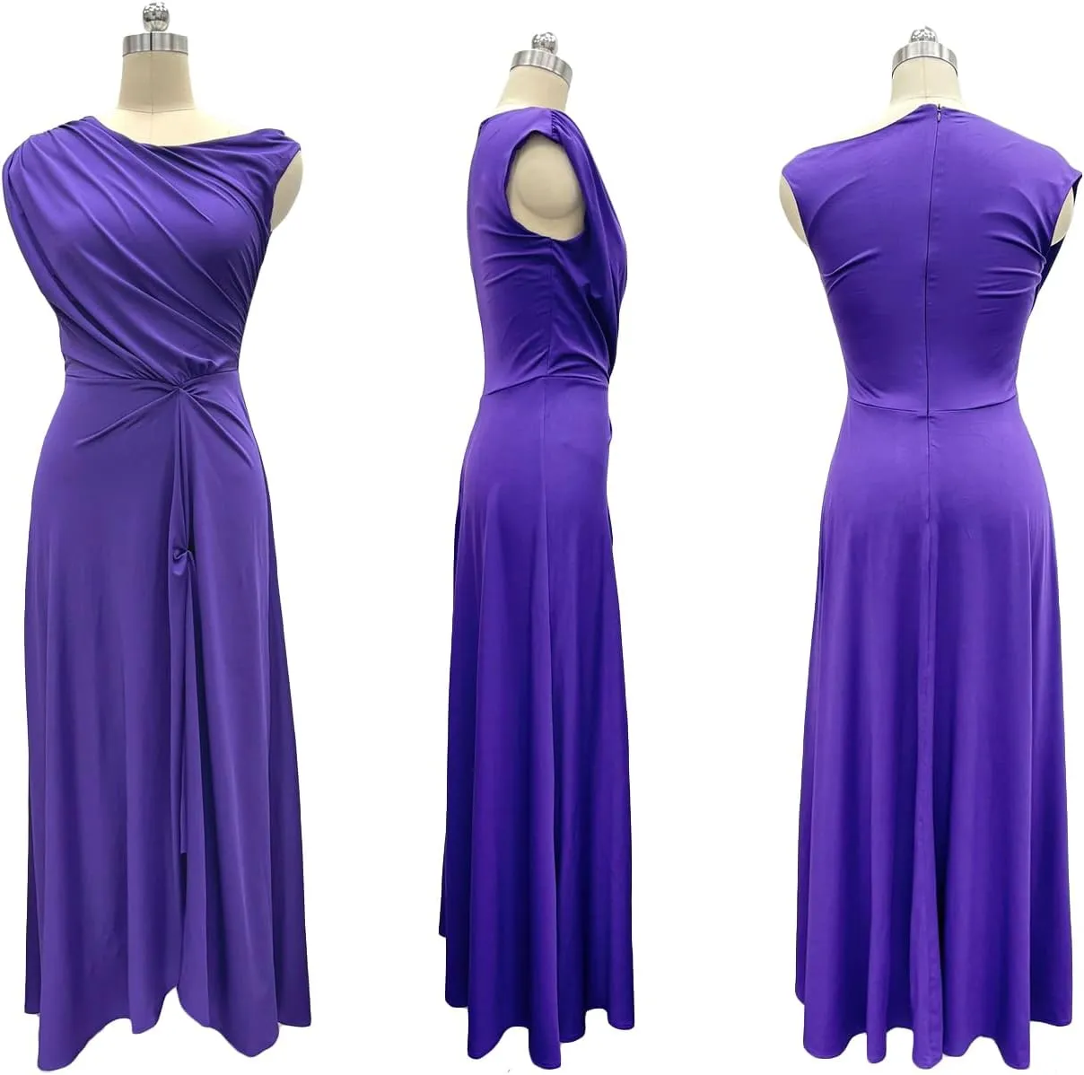 Ecirod Women Elegant Sleeveless One Shoulder Bodycon Maxi Dress High Split Ruched Waist Elegant Flowy Dresses Cocktail Party
