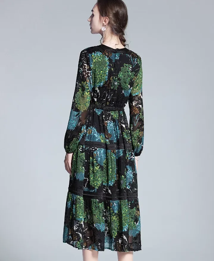 Elegant floral silk jacquard dress