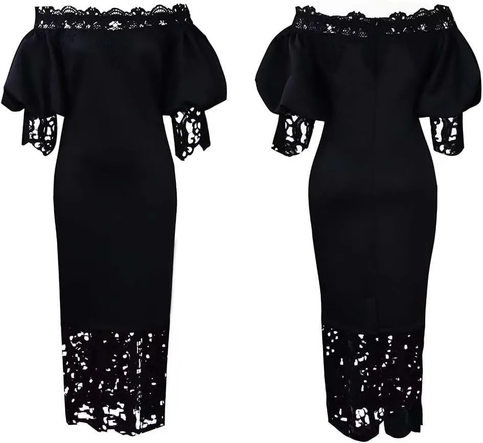 Elegant Sexy Floral Lace Off Shoulder Evening Gown Party Bodycon Midi Dress