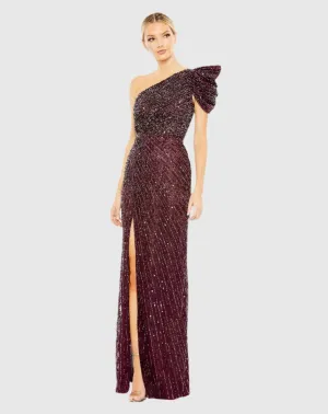 Embellished puff one shoulder gown - Blackberry