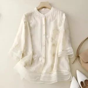 Emily | Cotton Top with Embroidered Flowers