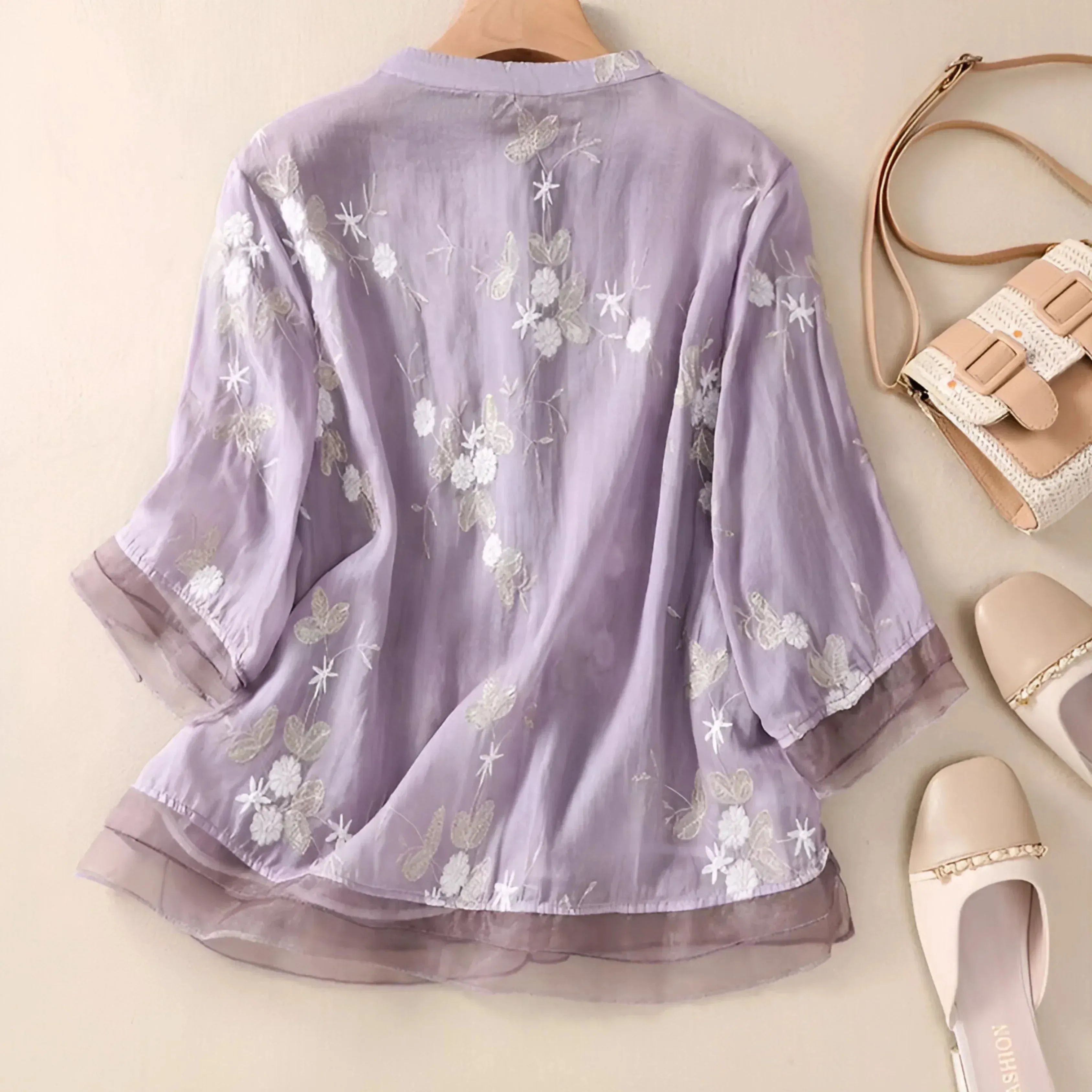 Emily | Cotton Top with Embroidered Flowers