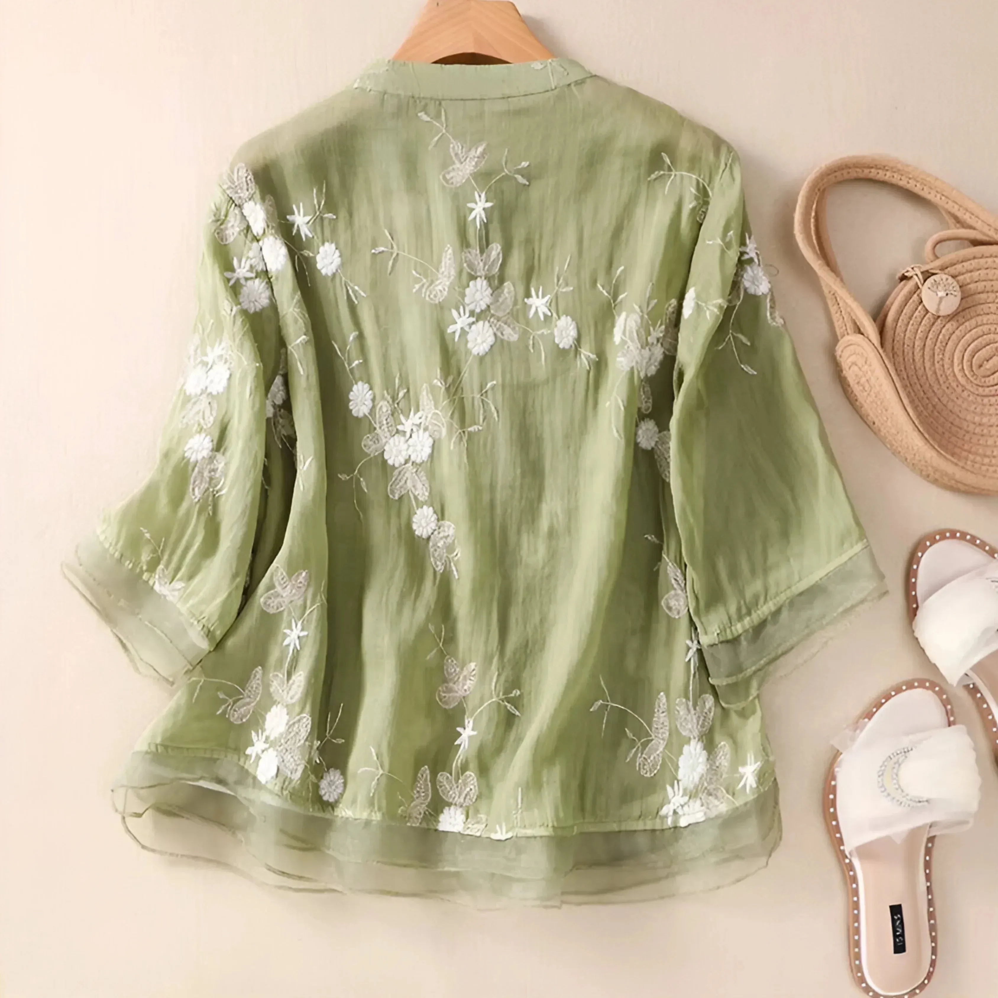 Emily | Cotton Top with Embroidered Flowers