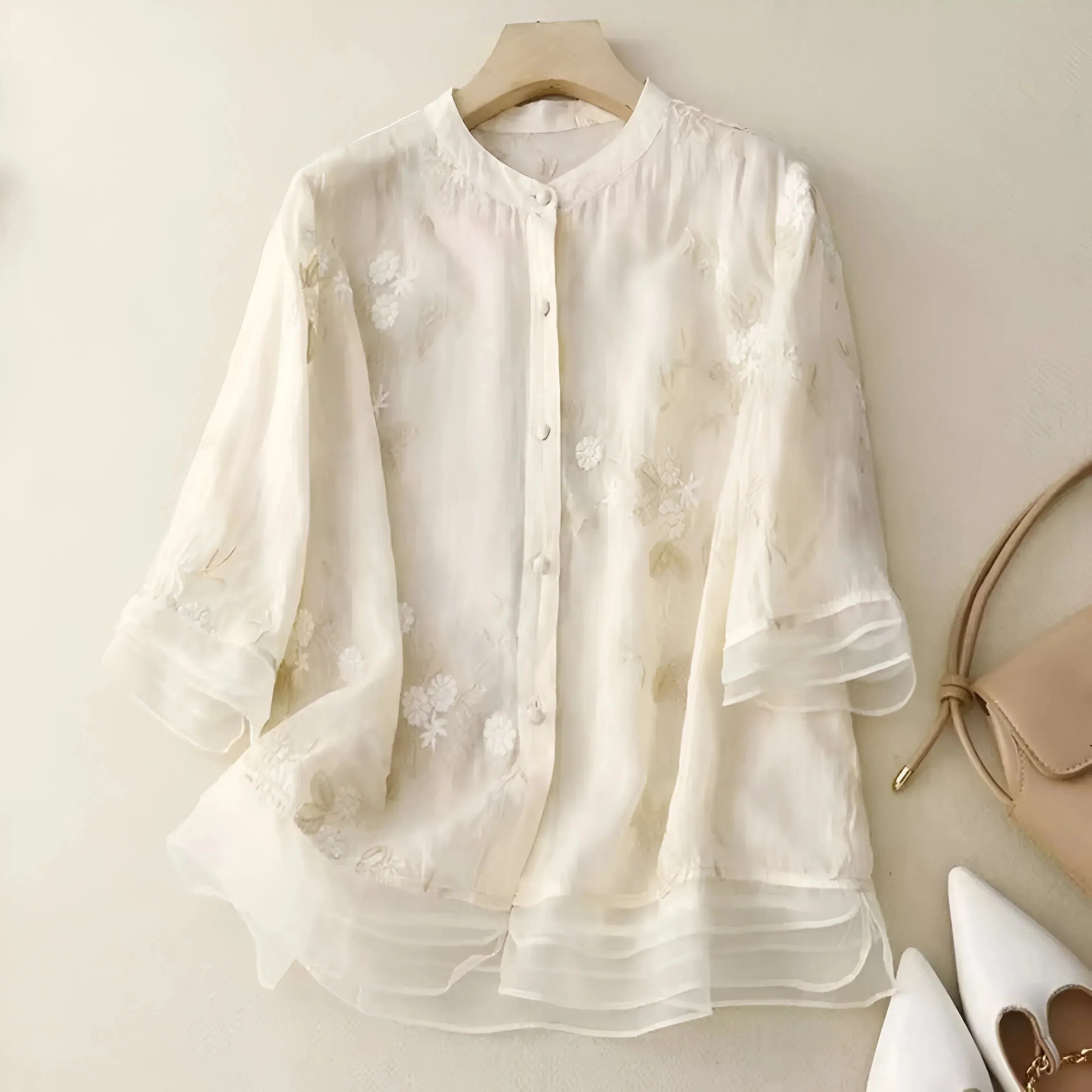 Emily | Cotton Top with Embroidered Flowers