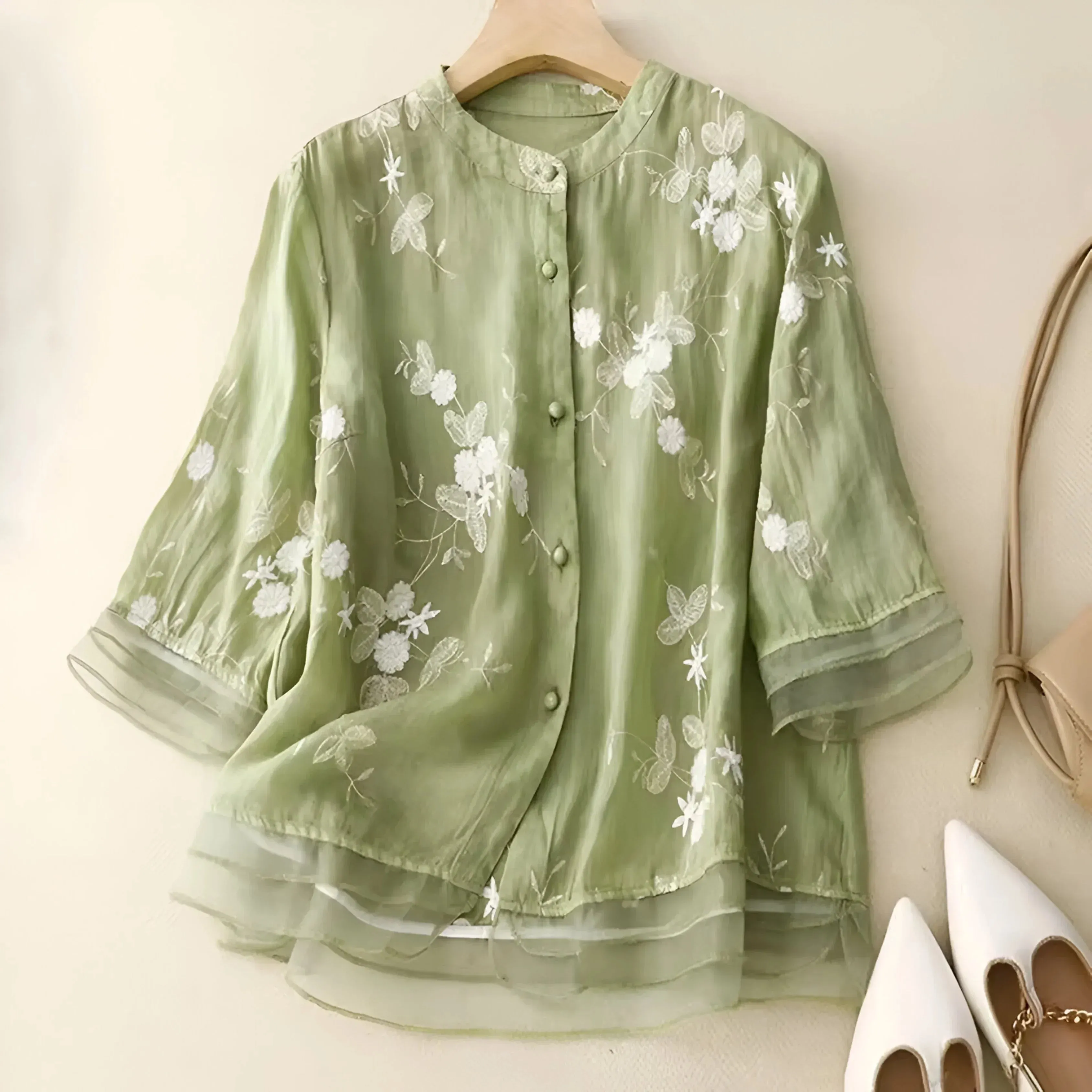 Emily | Cotton Top with Embroidered Flowers