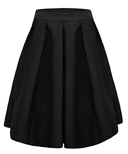 Face N Face Women's High Waisted A line Street Skirt Skater Pleated Full Midi Skirt Large Black