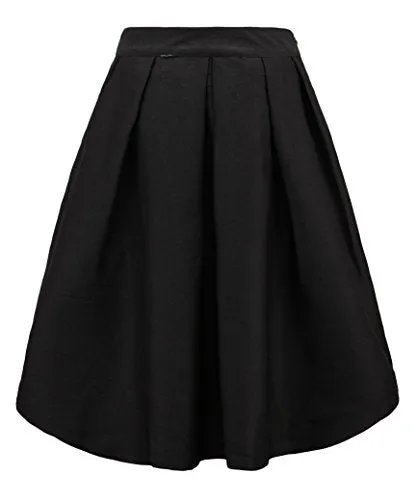 Face N Face Women's High Waisted A line Street Skirt Skater Pleated Full Midi Skirt X-Large Black