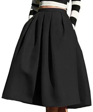 Face N Face Women's High Waisted A line Street Skirt Skater Pleated Full Midi Skirt X-Large Black