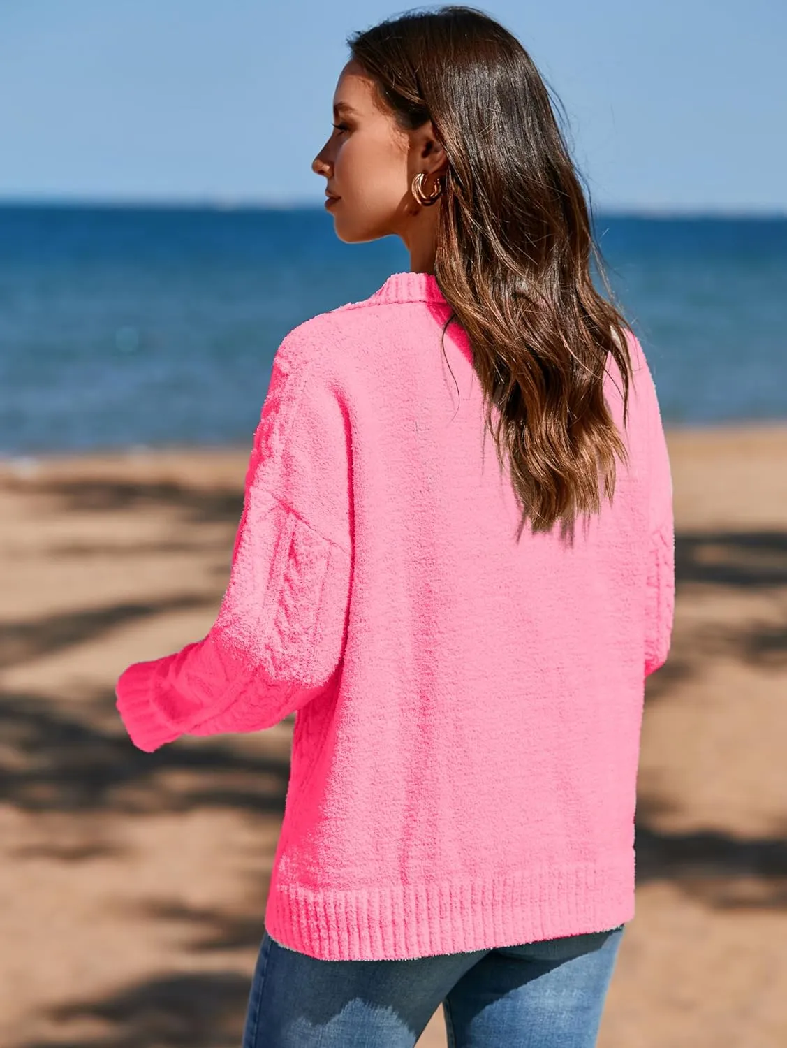 Famulily Womens Cute Cable Knit Sweater Long Sleeve Turtleneck Sweater Cozy Warm Half Zip Pullover Top