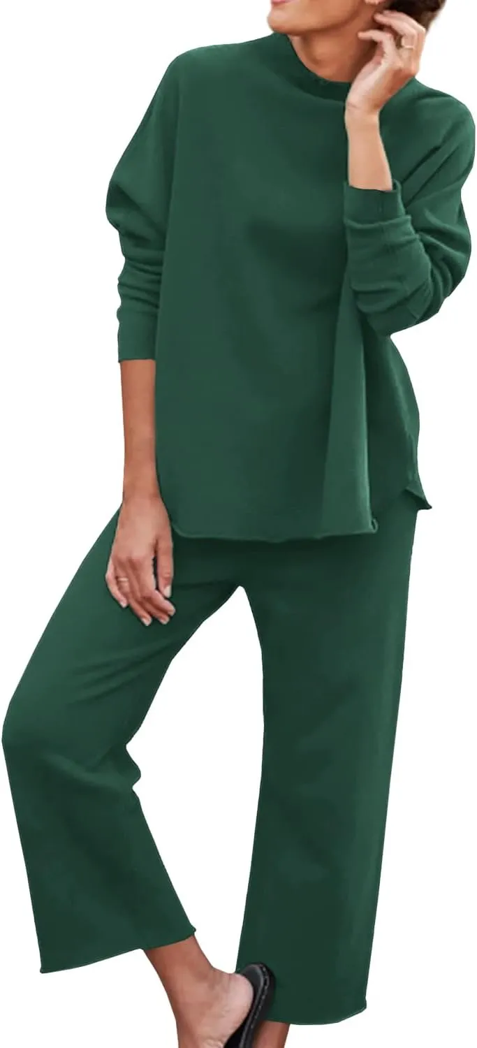 Feager Two Piece Sweat Sets Outfits Fall Fashion Casual Trendy Lounge Sweatsuits Cozy Knit Sweat Loungewear Set