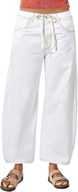 Flamingals Barrel Jeans for Women Trendy Mid Rise Stretchy Drawstring Cropped Jeans Boyfriend Casual Ankle Pants