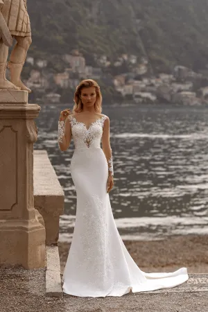 Floral Lace Wedding Dress - Mermaid Wedding Dress - Long Sleeve Wedding Dress - Elegant Bridal Gown Plus Size
